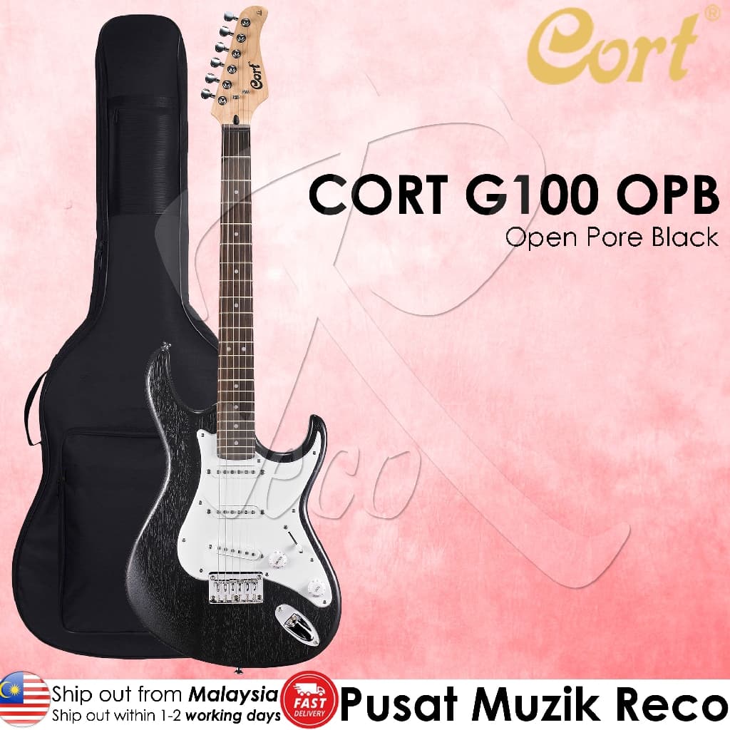 *Cort G100 OPB Open Pore Black Poplar Body Electric Guitar with Bag - Reco Music Malaysia