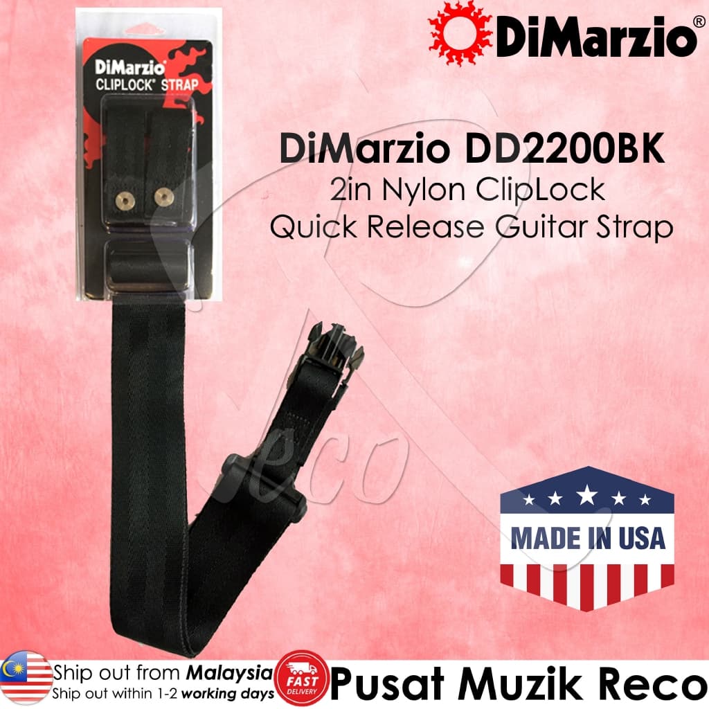 *DiMarzio DD2200BK 2" Nylon ClipLock Guitar Strap, Black Nylon - Reco Music Malaysia