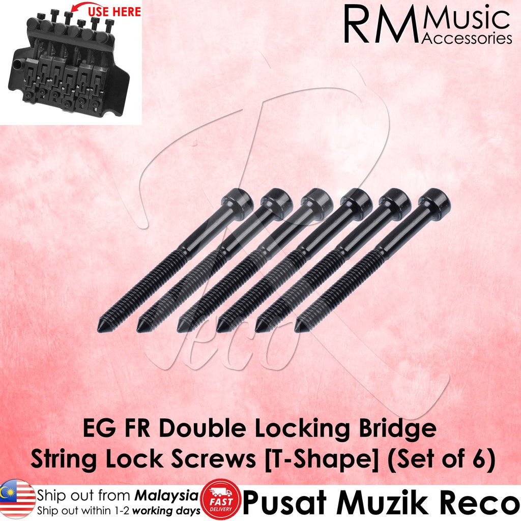 RM Electric Guitar Black Floyd Rose Double Locking Bridge String Lock Screws T-Shape Set of 6pcs - Reco Music Malaysia
