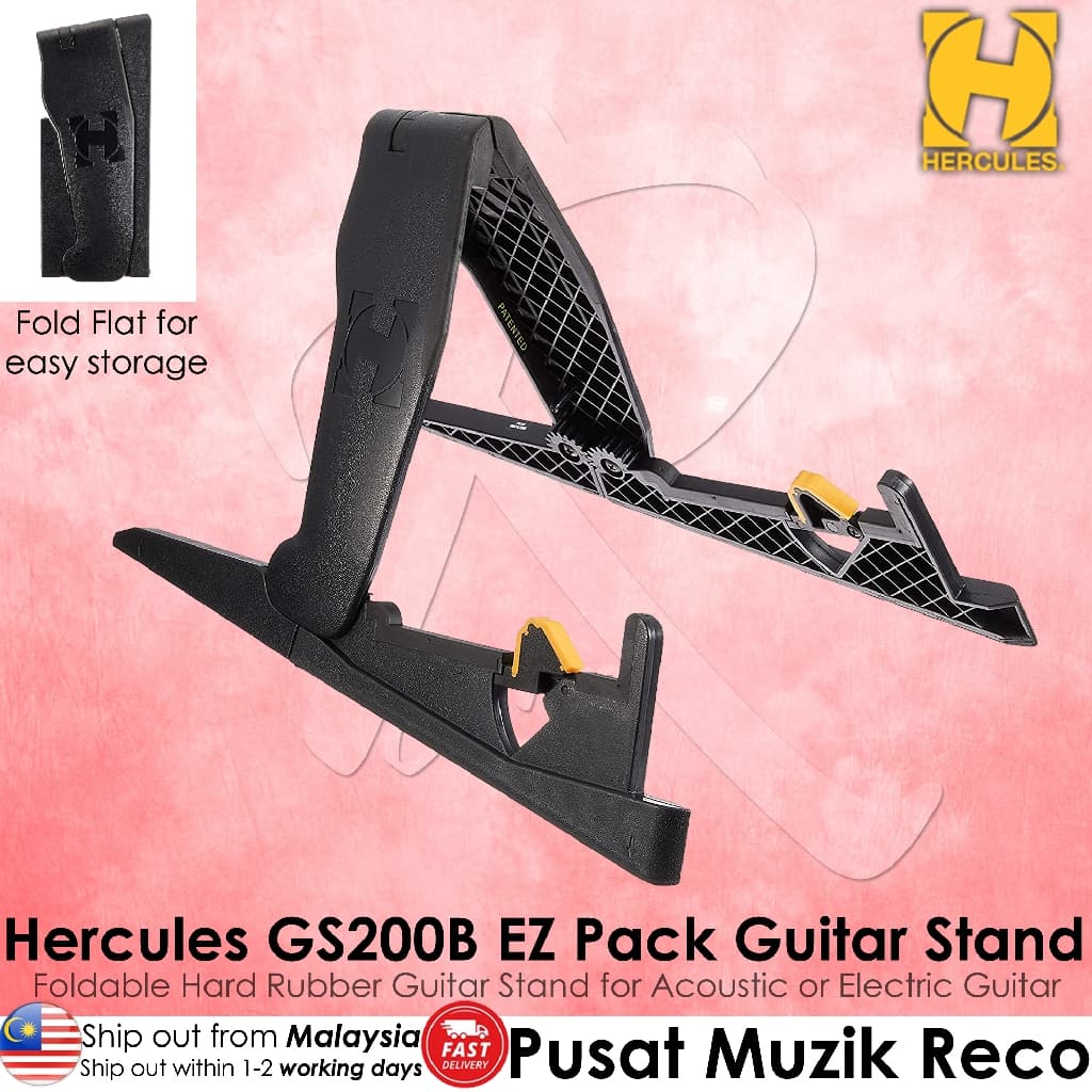*Hercules GS200B EZ Pack Foldable Guitar Stand for Acoustic Electric Guitar - Reco Music Malaysia