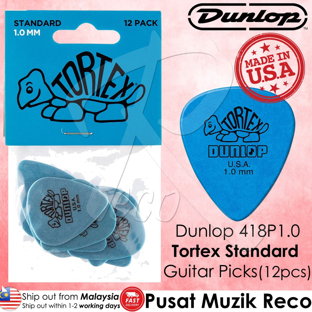 Jim Dunlop 418P1.0 Tortex Standard 1.0mm Blue Guitar Pick Pack (12pcs ...