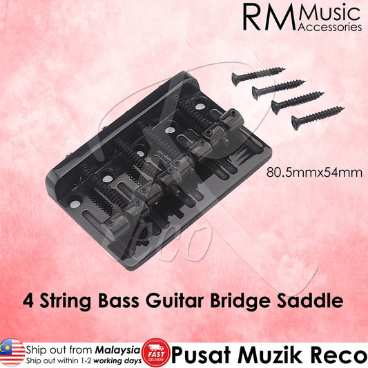 RM GF-7950 Adjustable 4 String Guitar Bass Bridge Four Adjustable Barrel Saddles Black - Reco Music Malaysia