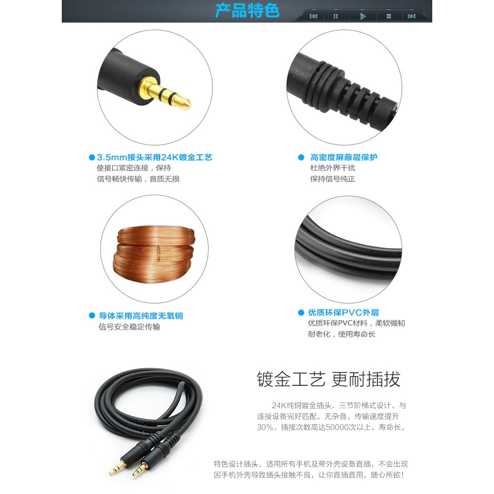 RM 3.5mm Male to Male Audio Cable Aux Cable MP3 Cable Headphone Cable 1.5M - Reco Music Malaysia