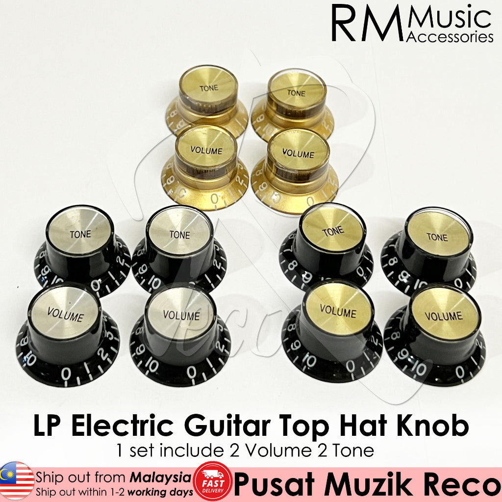RM GF-0159-01/03 LP Electric Top Hat Knob with 18 Splines and Black Silver Color - Reco Music Malaysia