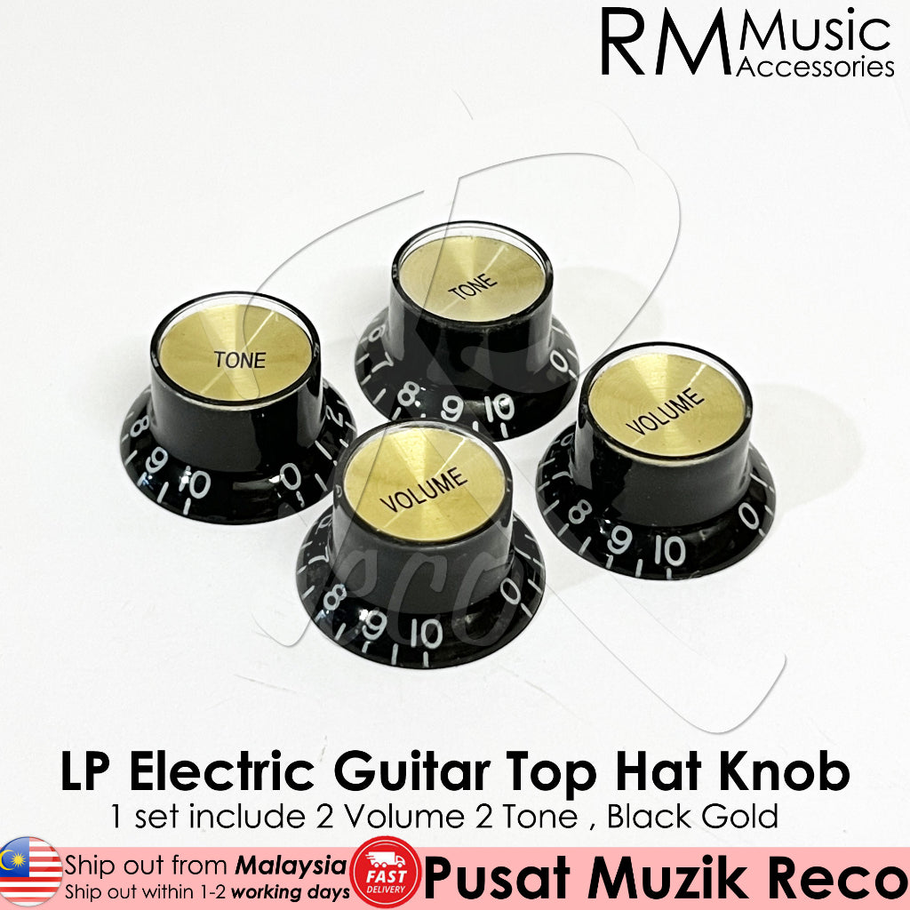 RM GF-0159-02/04 LP Electric Top Hat Knob with 18 Splines and Black Gold Color - Reco Music Malaysia