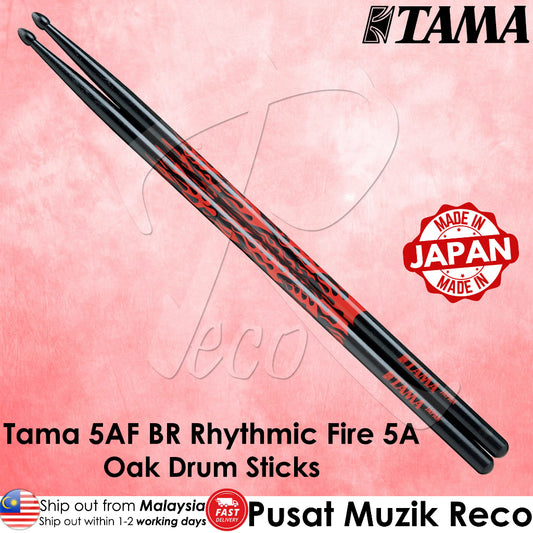 Tama 5A-F-BR Rhythmic Fire Japanese Oak 5A Drumsticks, Black/Red Pattern - Reco Music Malaysia