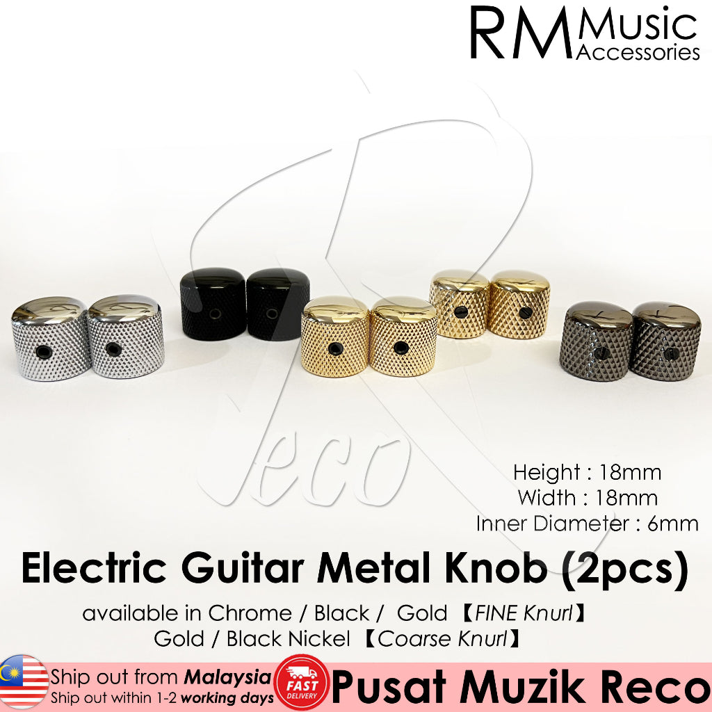 RM Electric Guitar Knurled Metal Knob Volume Tone Control Knob Pack Of 2, Black