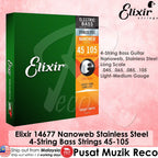 *Elixir 14677 Nanoweb Stainless Steel 4 String Electric Bass Strings 45-105 - Reco Music Malaysia