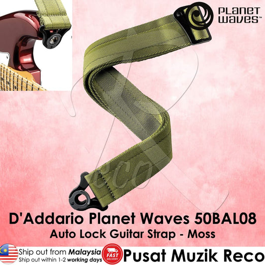 *D'Addario Planet Waves 50BAL08 Auto Lock Guitar Strap, Moss Green - Reco Music Malaysia