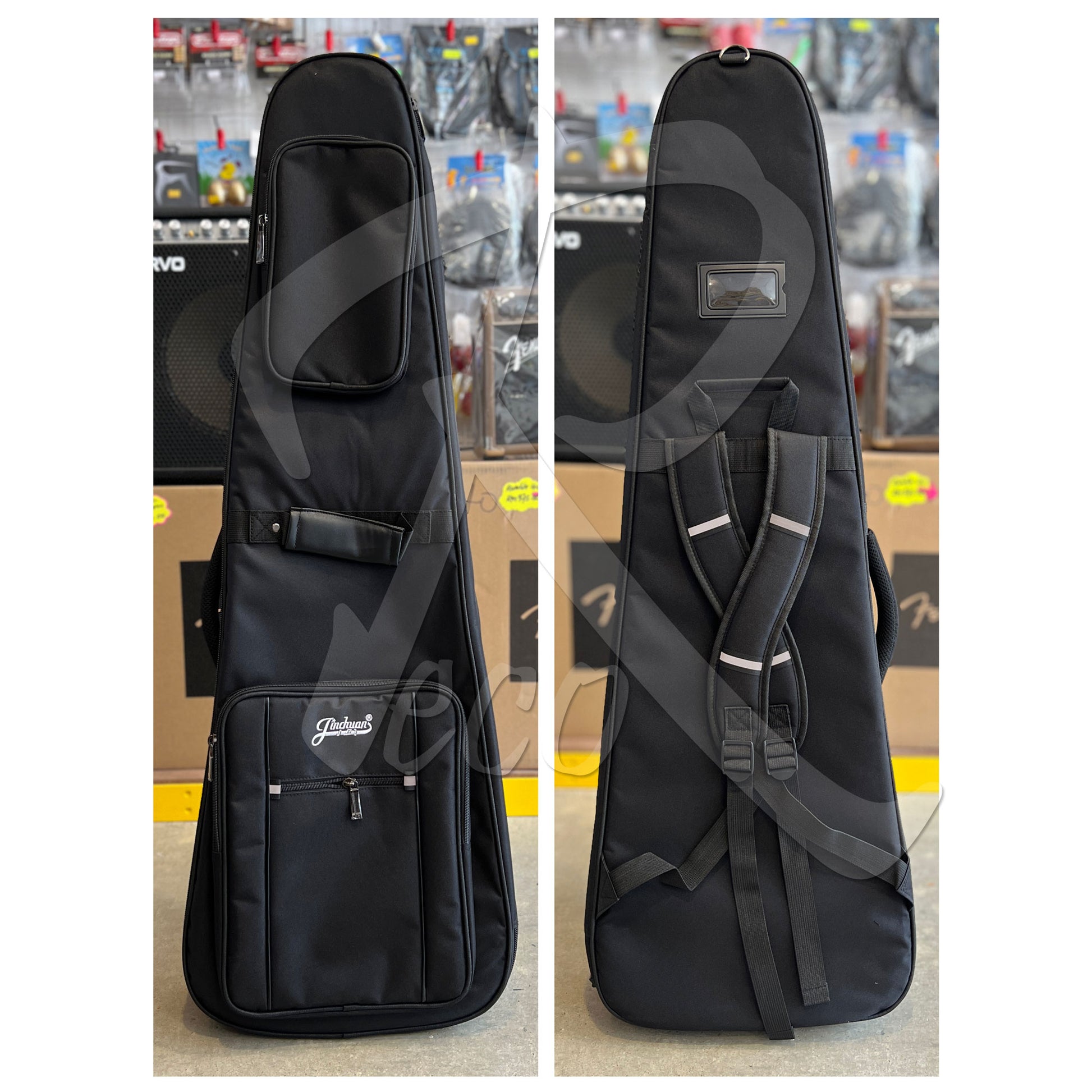 RM REB300-JC-B2213 20mm Thick Padded Electric Guitar Bag with Neck Rest Double Shoulder Strap, Black - Reco Music Malaysia