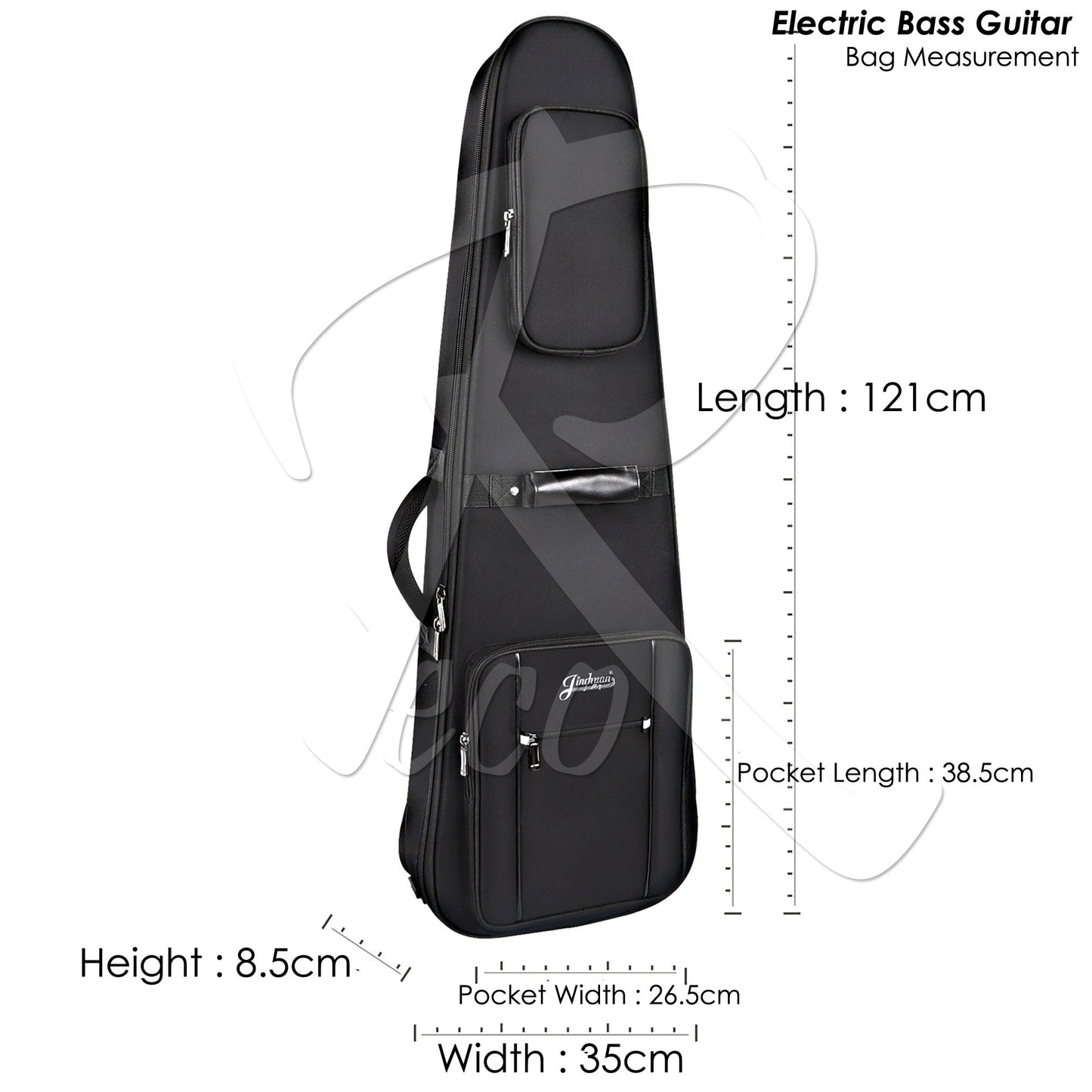 RM REB300-JC-B2213 20mm Thick Padded Electric Guitar Bag with Neck Rest Double Shoulder Strap, Black - Reco Music Malaysia