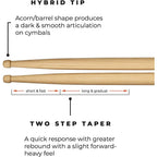 Meinl SB105 Hybrid 7A Drumstick American Hickory, Hybrid Tip - Reco Music Malaysia