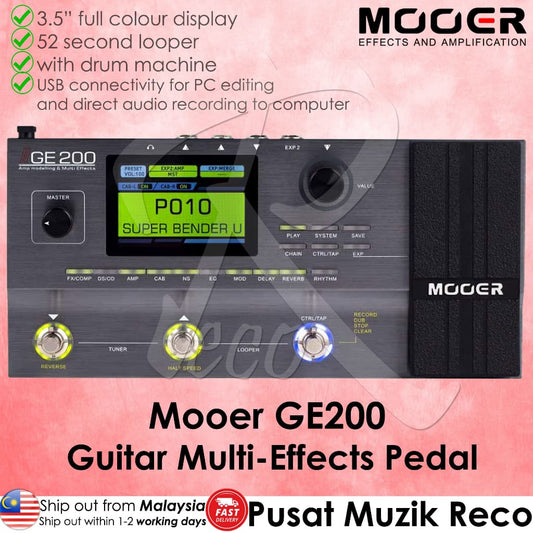 *Mooer GE200 Multi Effects Pedal with Adaptor ( GE-200 / Ge200 ) - Reco Music Malaysia