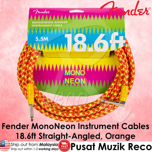 Fender MonoNeon 18.6' Angled Instrument Cable, ORANGE, 099-0818-282 - Reco Music Malaysia