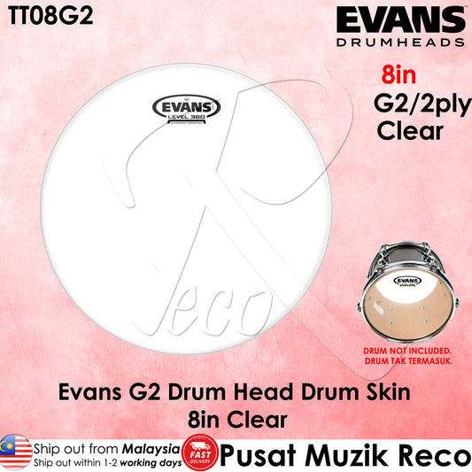 Evans TT08G2 8 inch Genera G2 Batter Clear 2-ply Drumhead - Reco Music Malaysia