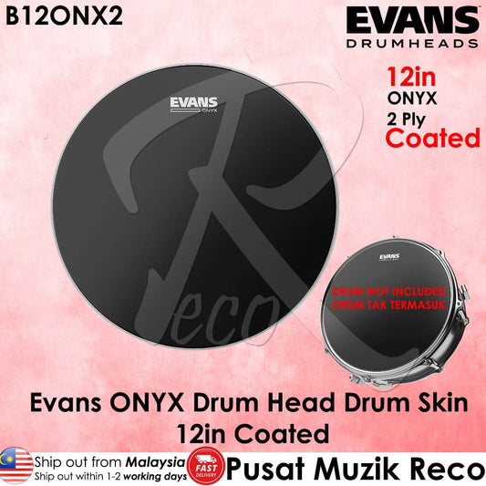 *Evans B12ONX2 ONYX Coated 12" Tom Drum Head - Reco Music Malaysia