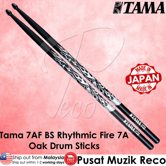 Tama 7A-F-BS Rhythmic Fire Japanese Oak 5B Drumsticks, Black Flame - Reco Music Malaysia