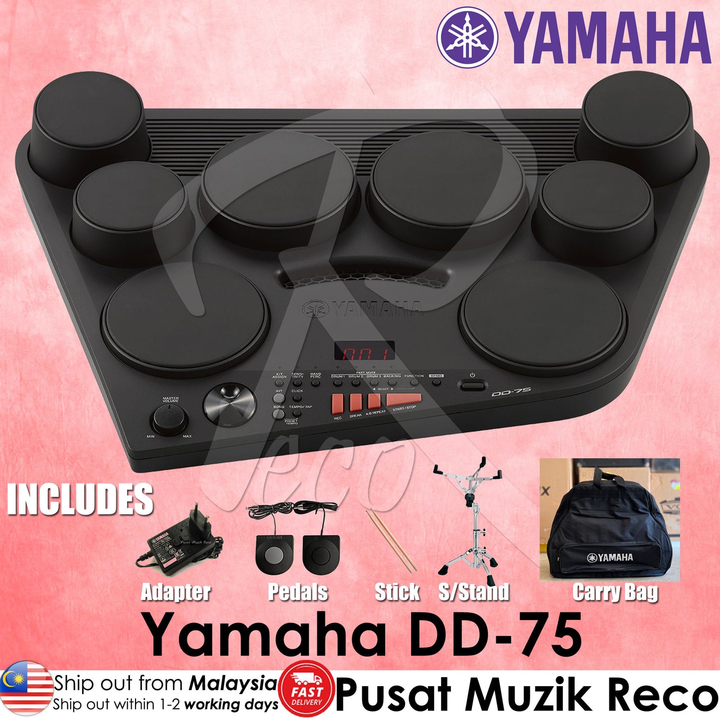 Yamaha DD-75 Portable Digital Drums With Snare Stand And Bag - Reco Music Malaysia