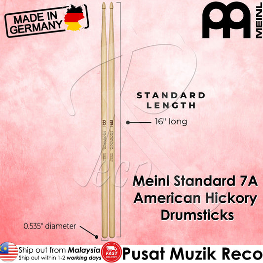 Meinl SB100 Standard 7A Drumstick American Hickory, Acorn Tip - Reco Music Malaysia