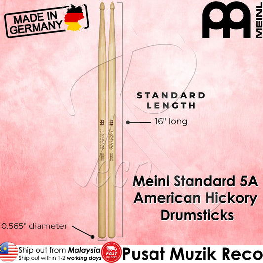 Meinl SB101 Standard 5A Drumstick American Hickory, Acorn Tip - Reco Music Malaysia