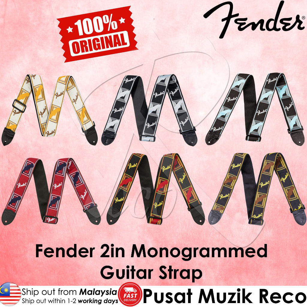 Fender®0990683000 2 Inch Monogrammed Guitar Straps - White/Brown/Yellow - Reco Music Malaysia
