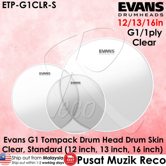 *Evans ETP-G1CLR-S G1 Clear Tom Pack (12" 13" 16") - Standard - Reco Music Malaysia