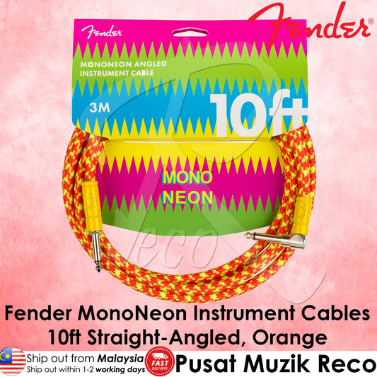Fender MonoNeon 10' Angled Instrument Cable, ORANGE, 099-0810-282 - Reco Music Malaysia