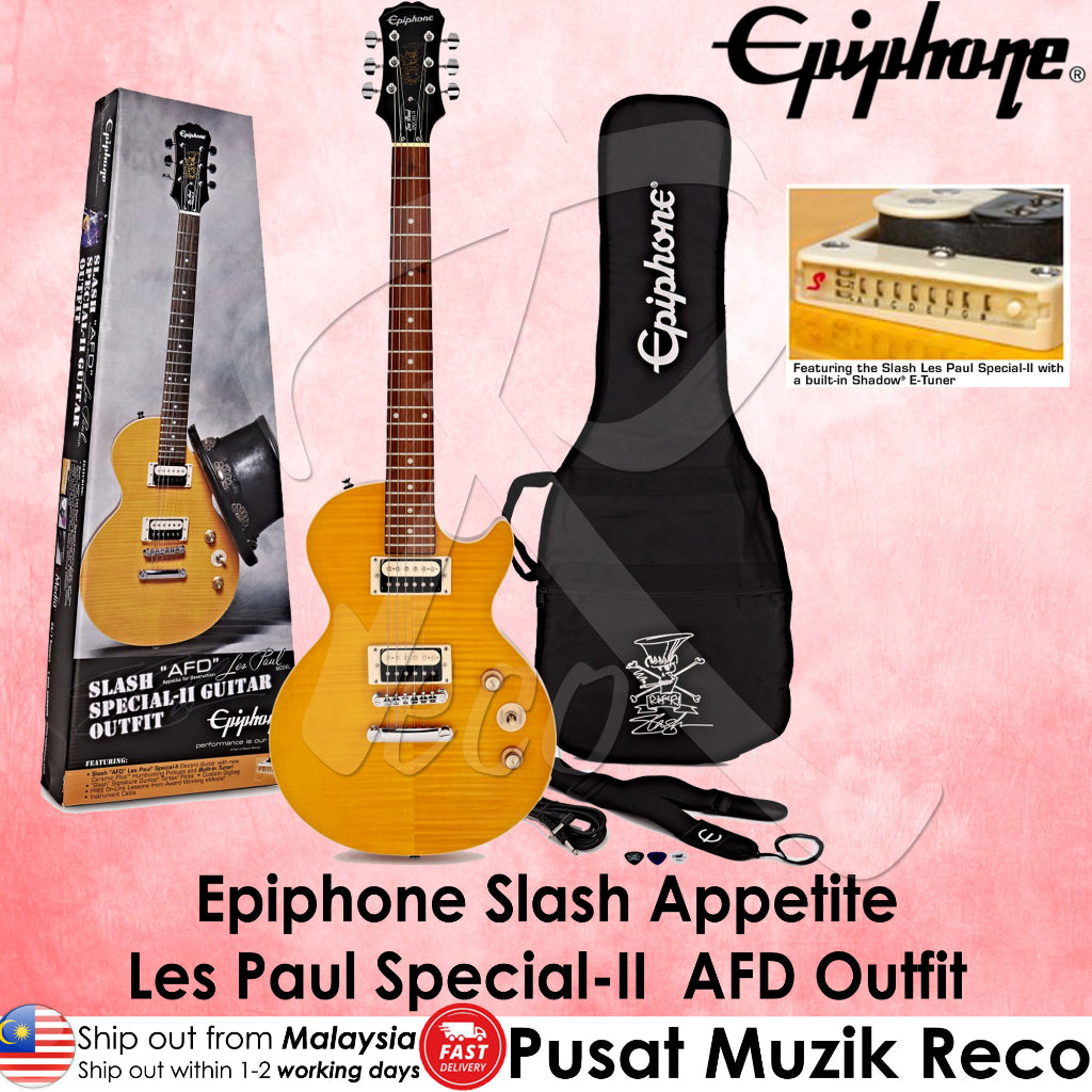 Epiphone Slash "AFD" Les Paul Special-II Outfit Electric Guitar, Gig Bag Included - Appetite Amber - Reco Music Malaysia
