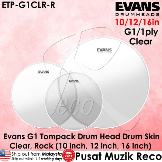 *Evans ETP-G1CLR-R G1 Clear Tom Pack (10” 12” 16”) - Reco Music Malaysia