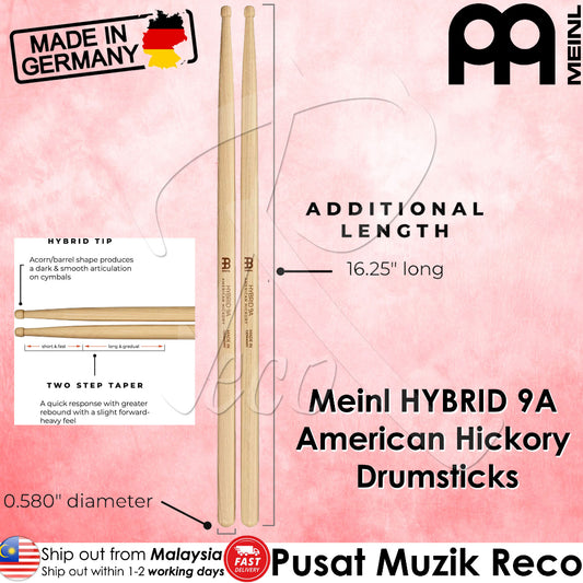 Meinl SB133 Hybrid 9A Drumstick American Hickory Made In Germany - Reco Music Malaysia