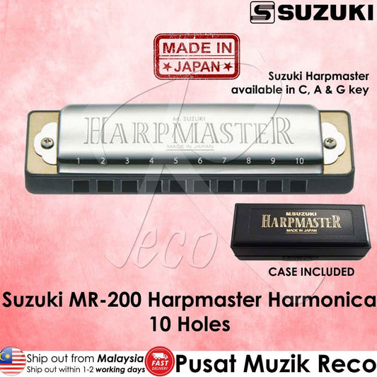 *Suzuki MR-200-C Harpmaster C Key 10 Hole Diatonic Harmonica - Reco Music Malaysia