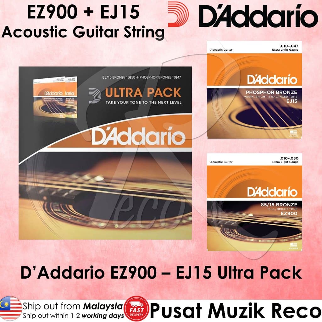 *D'Addario Ultra Pack EZ900 EJ15 Acoustic Guitar Strings Bundle - Reco Music Malaysia