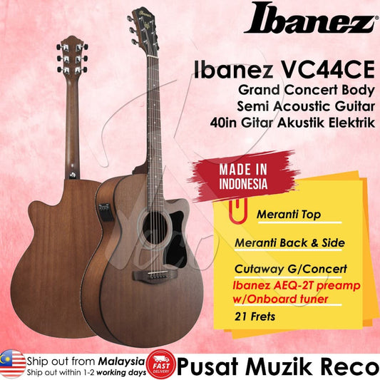*Ibanez VC44CE-OPN Acoustic Electric Guitar, Open Pore Natural - Reco Music Malaysia