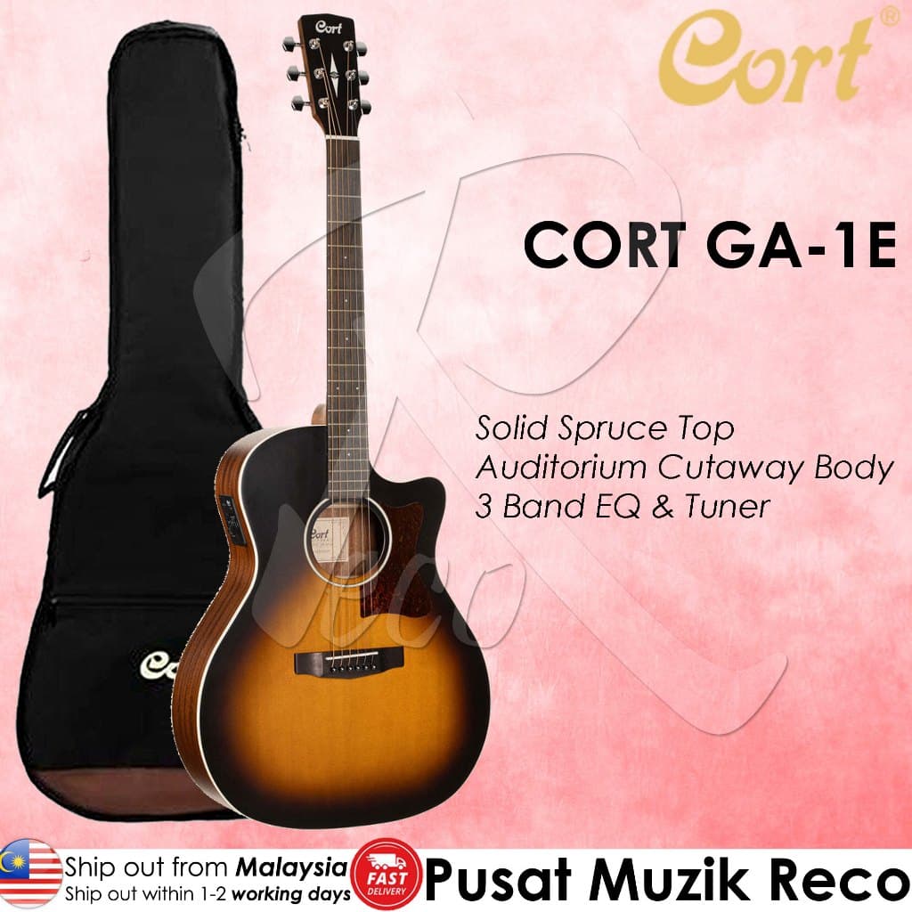 *Cort Grand Regal GA1E Acoustic Electric Guitar, Open Pore Sunburst - Reco Music Malaysia