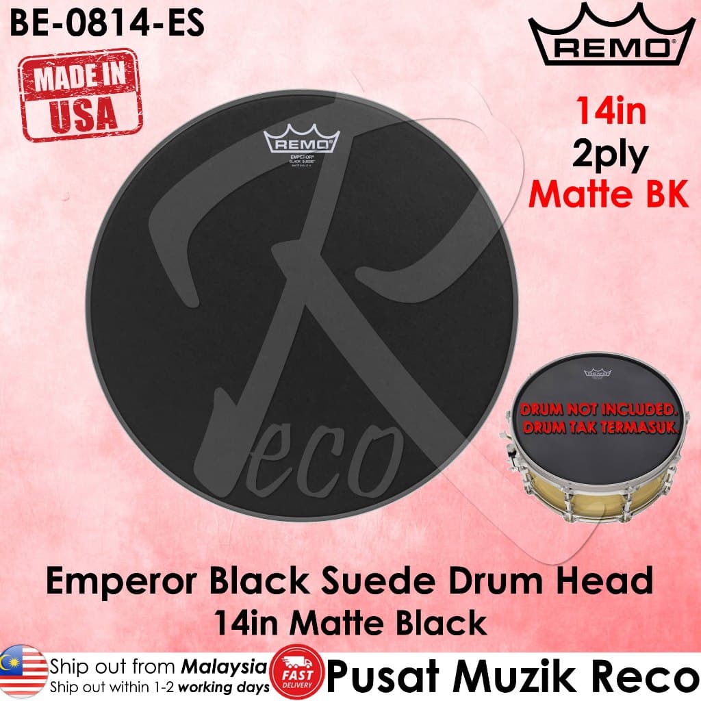 *Remo BE-0814-ES Emperor Black Suede Drumhead, 14" - Reco Music Malaysia