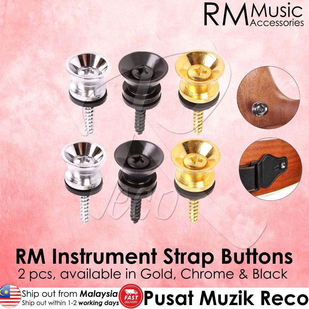 RM RSB6 Instrument Guitar Ukulele Strap Button 2 pcs Black / Chrome / Gold - Reco Music Malaysia
