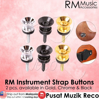 RM RSB6 Instrument Guitar Ukulele Strap Button 2 pcs Black / Chrome / Gold - Reco Music Malaysia