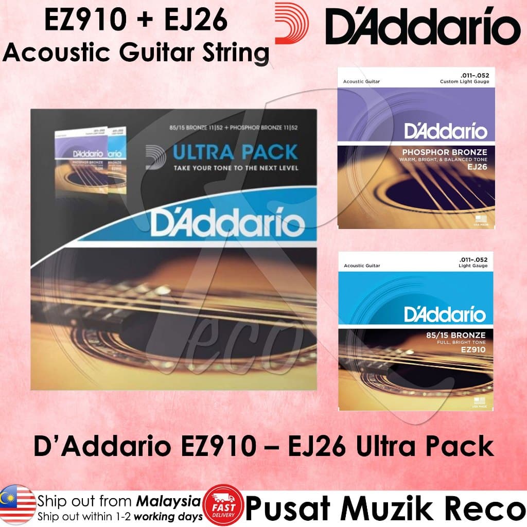 D'Addario Ultra Pack EZ910 EJ26 Acoustic Guitar Strings Bundle - Reco Music Malaysia