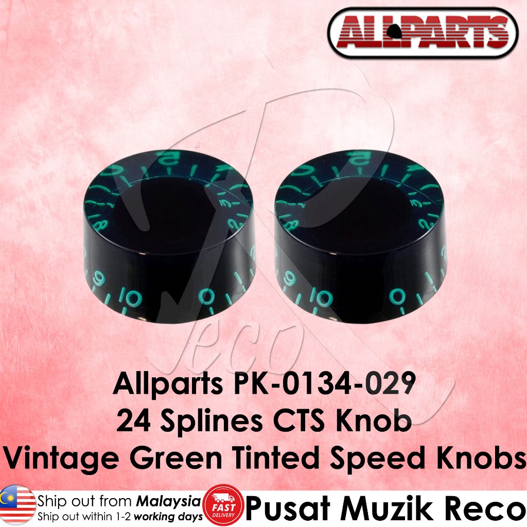 Allparts PK-0134-029 24 Spline CTS Vintage Green Tinted Speed Guitar Knobs