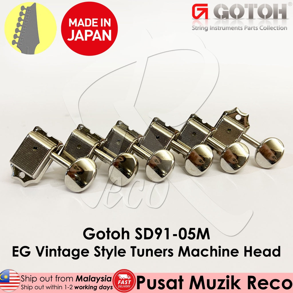 Gotoh SD91 05M-NI-L6 Electric Guitar Vintage Kluson Type Tuners Machine Head Set 6 in Line, Nickel - Reco Music Malaysia