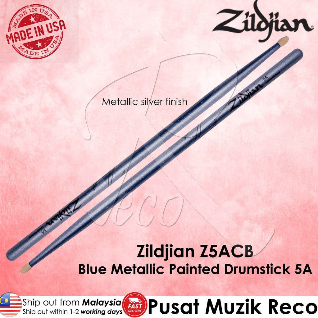 Zildjian Z5ACB Chroma Series 5A Wood Tip Hickory Drumsticks, Chroma Blue - Reco Music Malaysia