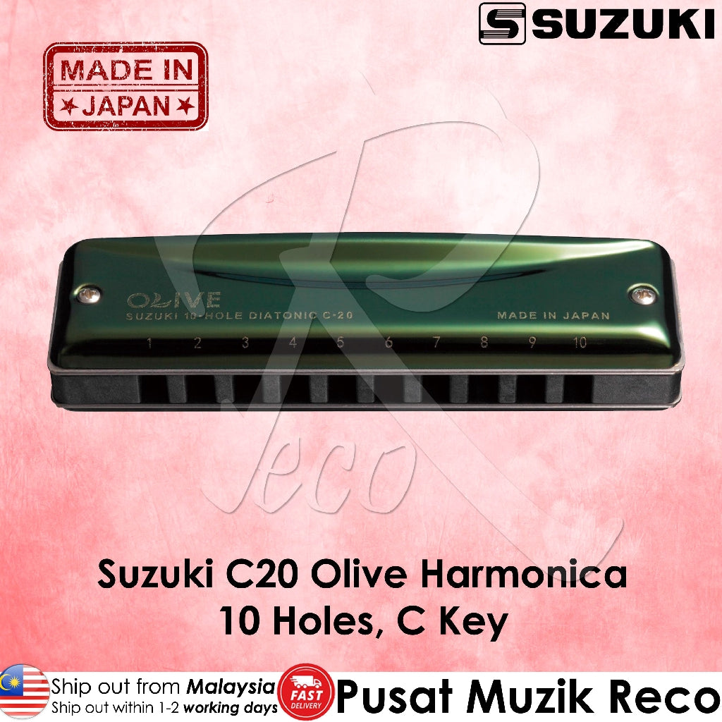 Suzuki C20 Olive C Key Professional 10 Hole Diatonic Harmonica - Reco Music Malaysia
