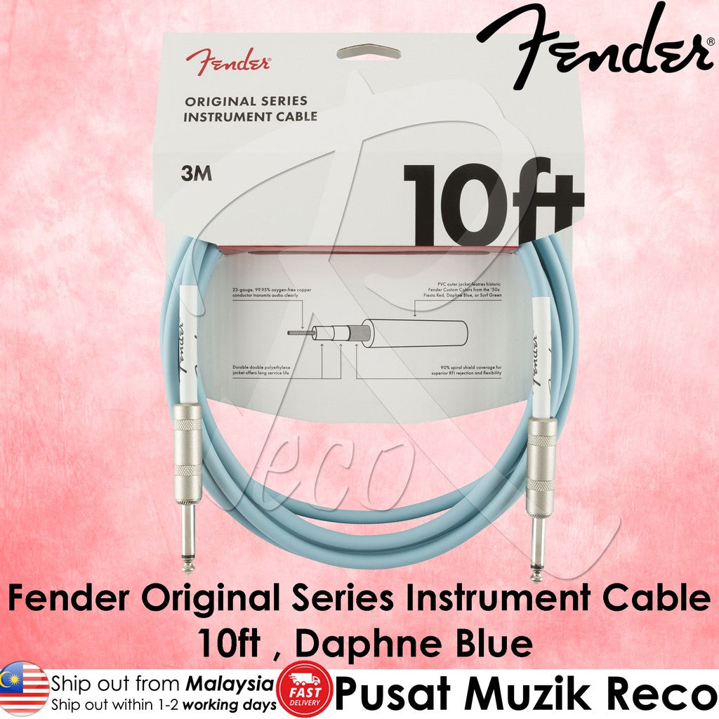 Fender 0990510003 Original Series 1/4 Straight Guitar Cable 10ft, Daphne Blue - Reco Music Malaysia