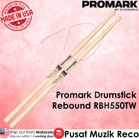 Promark RBH550TW Rebound 5A .550 Hickory Tear Drop Drumsticks, Wood Tip - Reco Music Malaysia
