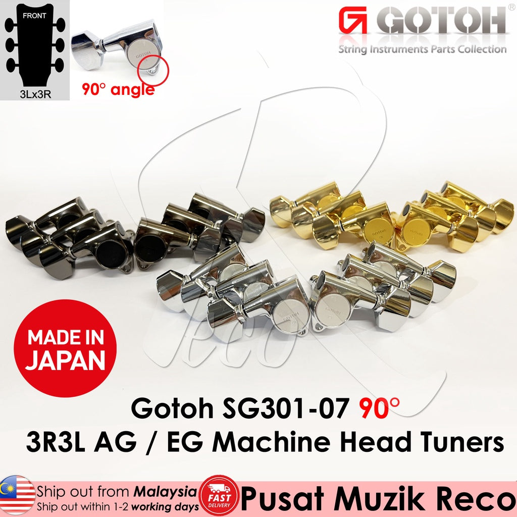 Gotoh SG301-07-CH Acoustic Electric Guitar Machine Head SET L3+R3 CHROME, 90 Degree Angle Tuner