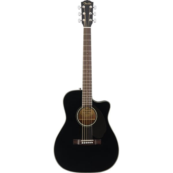 Fender CC-60SCE Solid Top Concert Semi Acoustic Guitar Black - Reco Music Malaysia