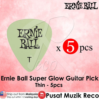 Ernie Ball P09224 THIN Super Glow Cellulose Guitar Picks, Pack Of 5 - Reco Music Malaysia