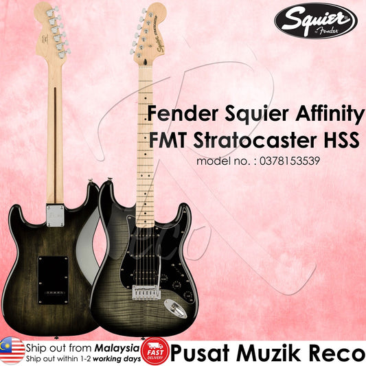 Fender Squier 0378153539 Affinity Stratocaster FMT Flamed Maple Top HSS Electric Guitar Maple Fingerboard Black Burst - Reco Music Malaysia
