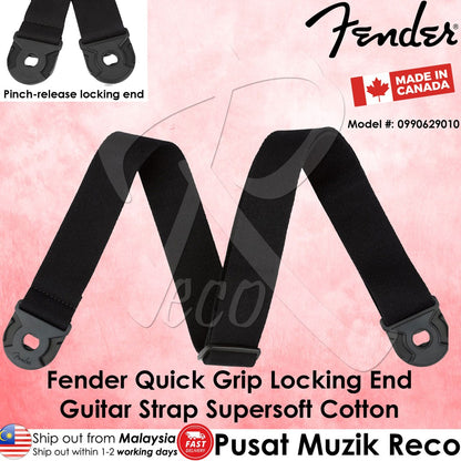 Fender 0990629010 Black Supersoft Cotton Quick Grip Locking End Straps - Reco Music Malaysia