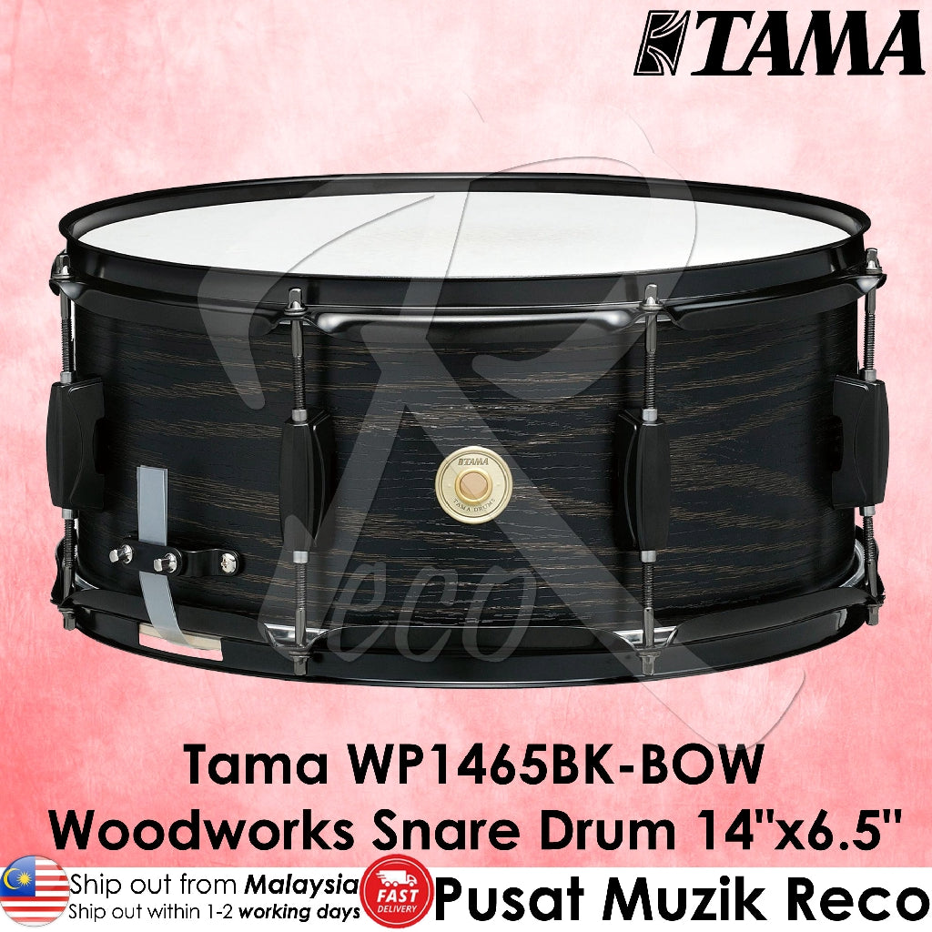 Tama WP1465BK-BOW Woodworks Snare Drum 14inx6.5in Black Oak Wrap - Reco Music Malaysia